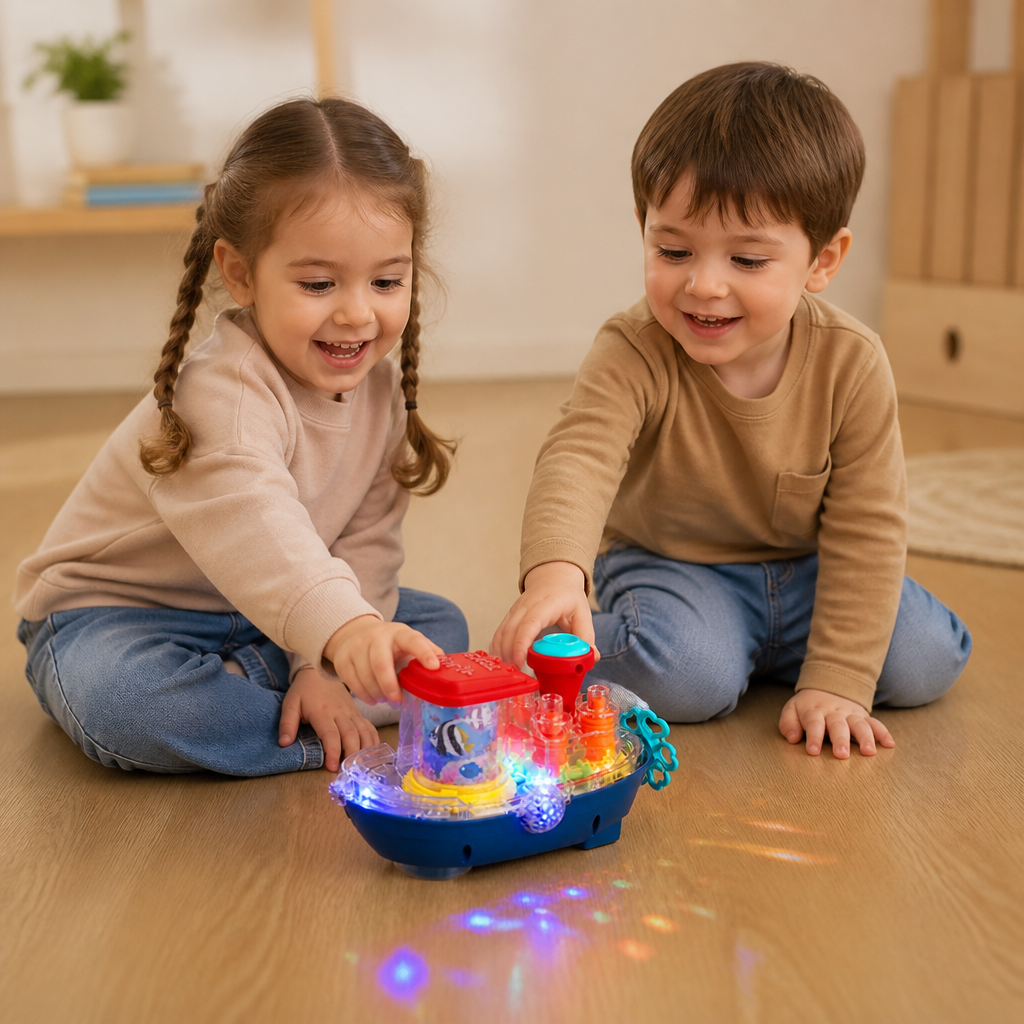 Leuchtendes Zahnradboot – Musikalisches elektrisches Spielzeugboot für Kinder