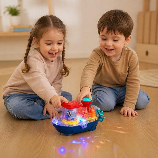 Leuchtendes Zahnradboot – Musikalisches elektrisches Spielzeugboot für Kinder