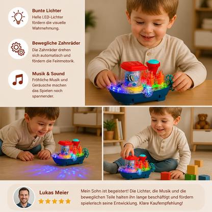 Leuchtendes Zahnradboot – Musikalisches elektrisches Spielzeugboot für Kinder