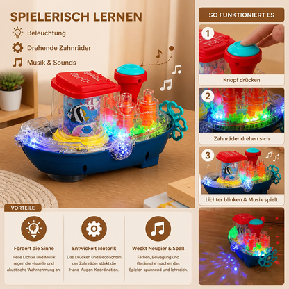 Leuchtendes Zahnradboot – Musikalisches elektrisches Spielzeugboot für Kinder