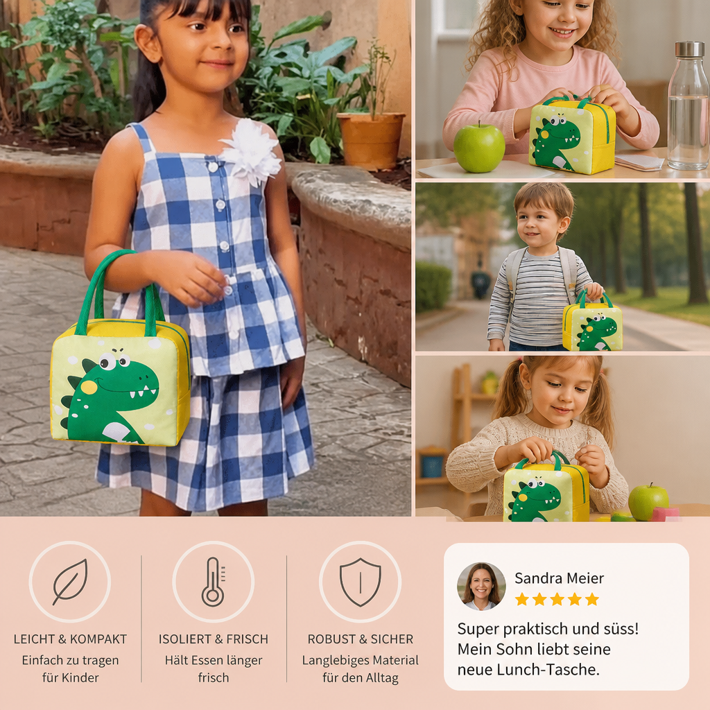 Isolierte Brotdose-Tasche mit Cartoon-Tiermotiv für Kinder