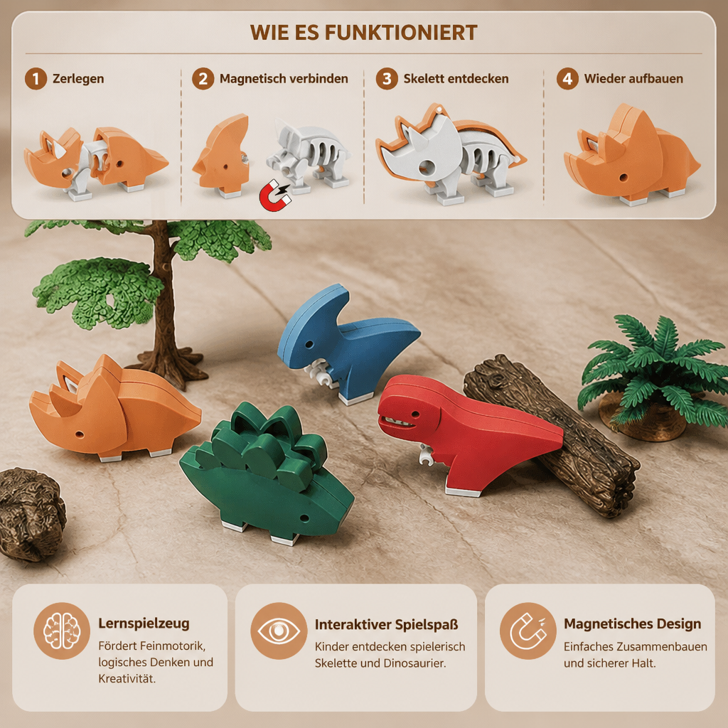 Magnetisches Tier-Skelett-Bauset – Zerlegbares STEM-Lernspielzeug