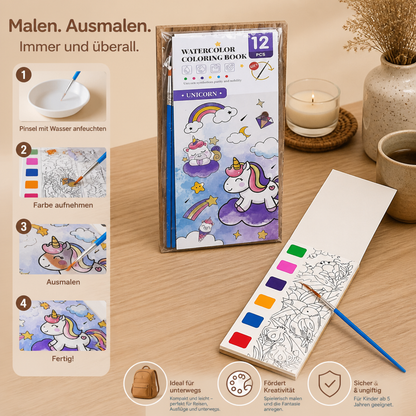 All-in-One-Aquarell-Malbuch mit integrierten Farben & Pinsel