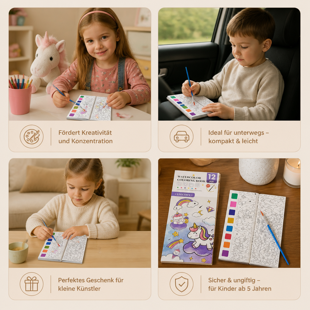 All-in-One-Aquarell-Malbuch mit integrierten Farben & Pinsel