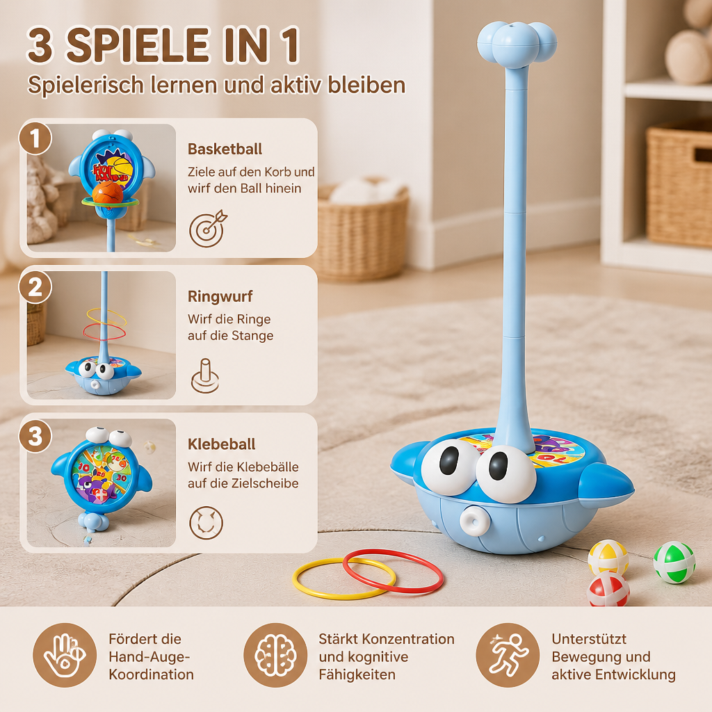 3-in-1-Lern- & Aktivitätsspiel – Ringwurf, Basketball & Klettball