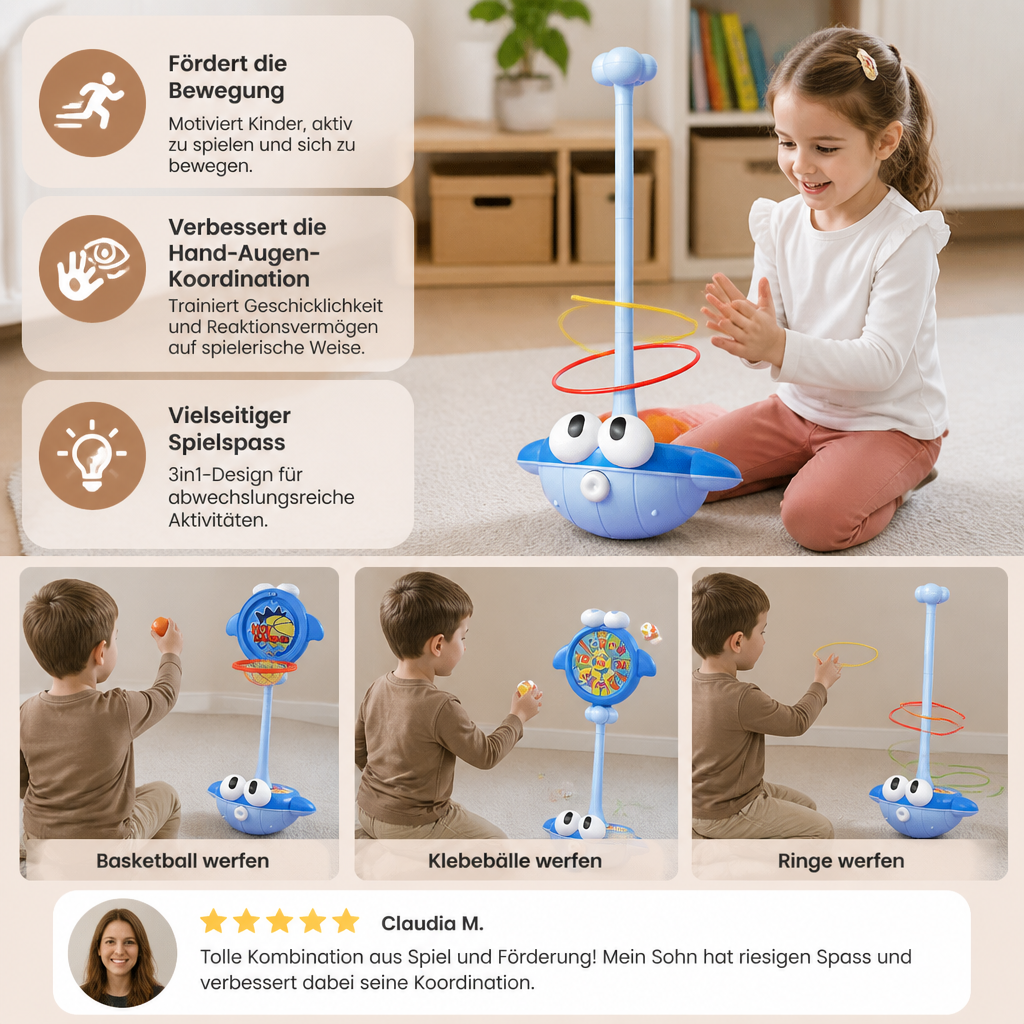 3-in-1-Lern- & Aktivitätsspiel – Ringwurf, Basketball & Klettball
