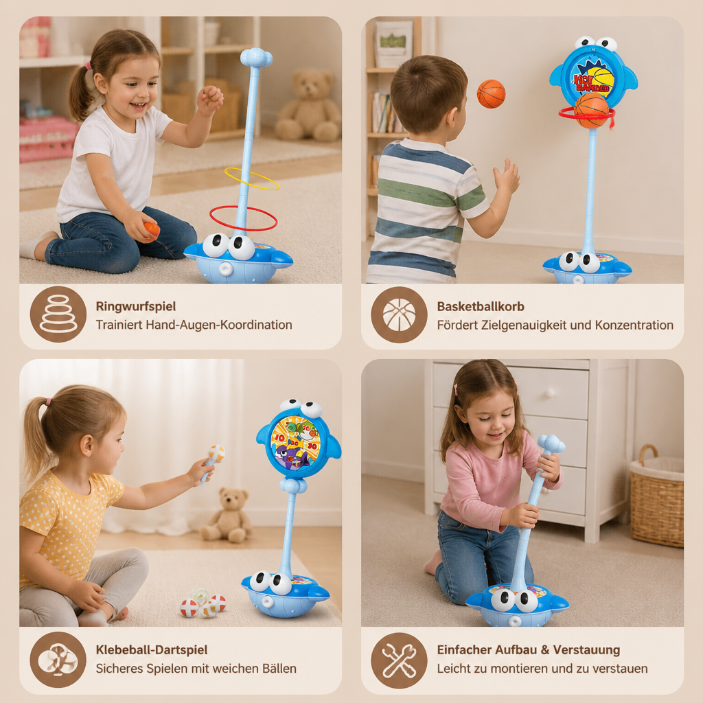 3-in-1-Lern- & Aktivitätsspiel – Ringwurf, Basketball & Klettball
