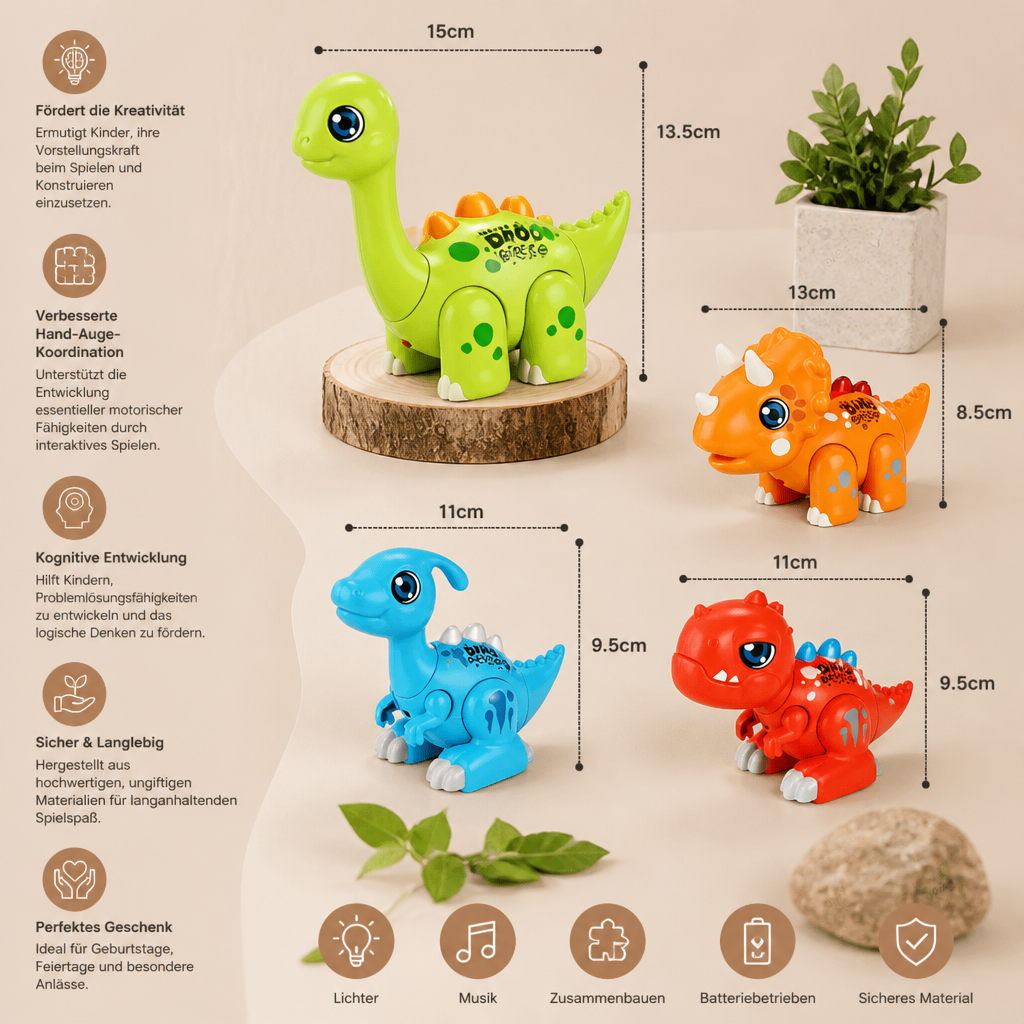 Einfach zusammenbaubares STEM-Dinosaurier-Lernspielzeug mit Licht & Sound