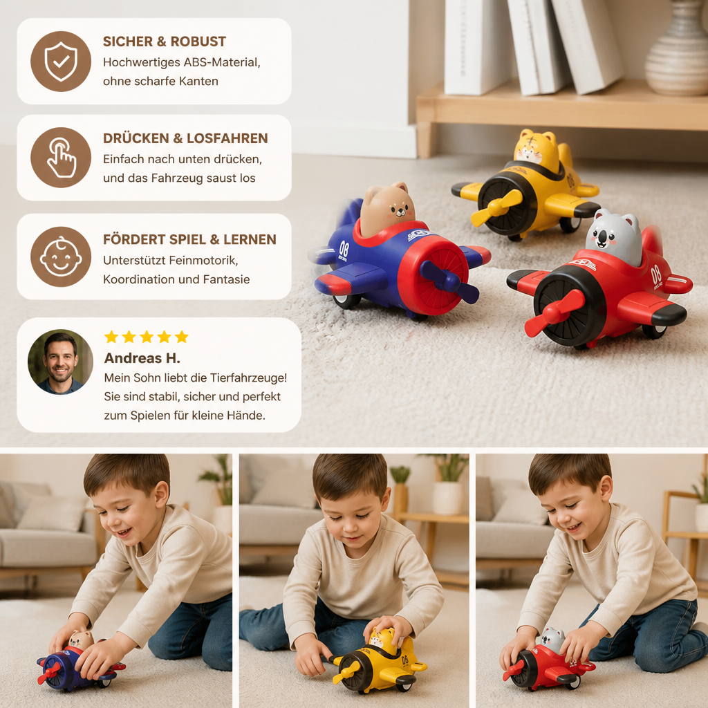 Press-&-Go Tierflugzeug- & LKW-Spielzeug für Kinder