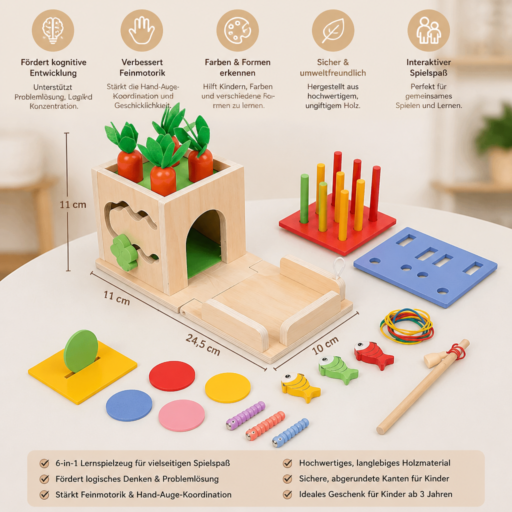 6-in-1 Montessori Holz Formen und Figuren Lernspiel Würfel