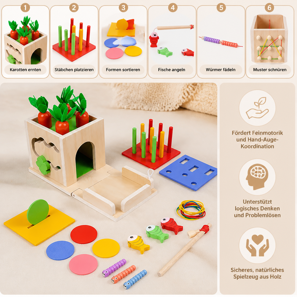 6-in-1 Montessori Holz Formen und Figuren Lernspiel Würfel