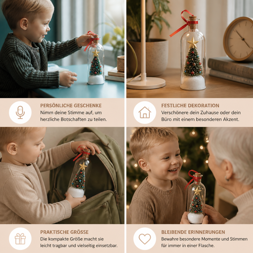 Aufnehmbare Weihnachtsbotschaft in der Flasche als Anhänger mit Sprachwiedergabe