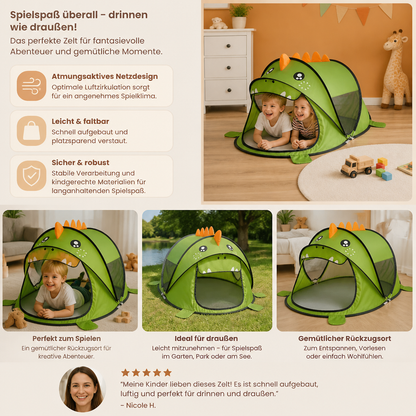 Faltbares Dino-Spielzelt für Kinder – perfekt für warme Tage & gemütliche Spielstunden