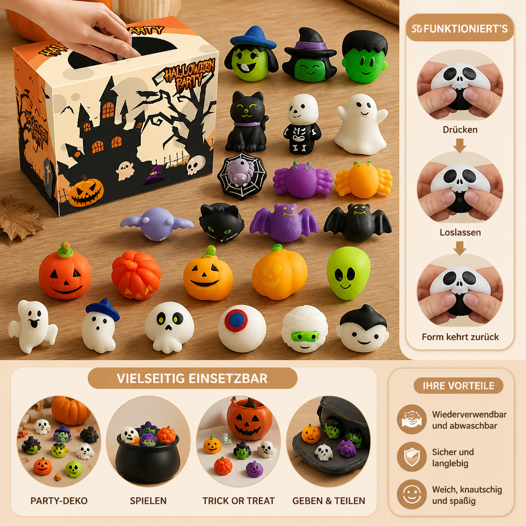 Waschbares & wiederverwendbares Halloween-Squishy-Spielzeugset für Partys & Trick-or-Treat