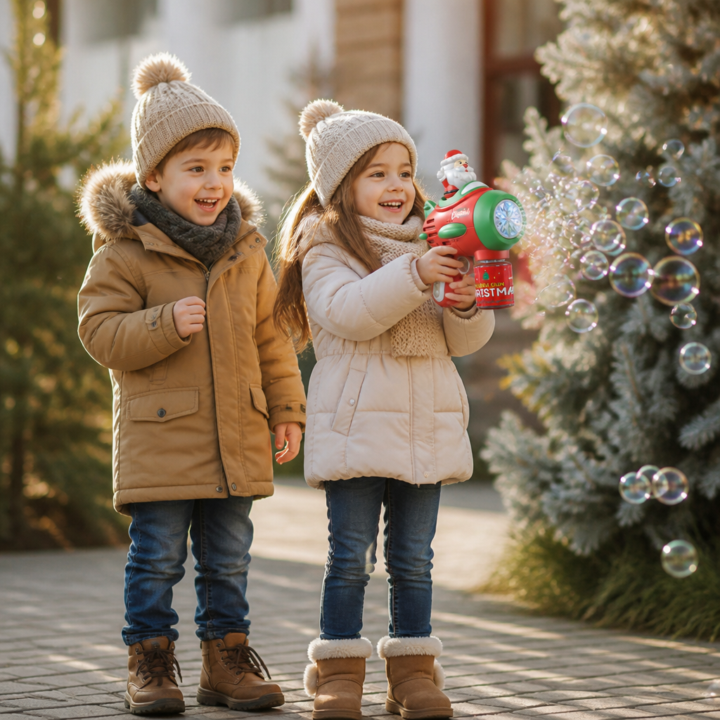 Elektrische Weihnachts-Seifenblasenpistole mit Licht & Sound für Kinder
