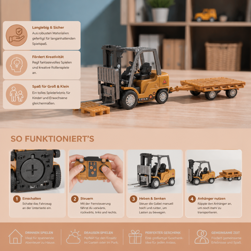 RC-Baufahrzeuge im Maßstab 1:64 – Gabelstapler, Bagger, Muldenkipper & Bulldozer