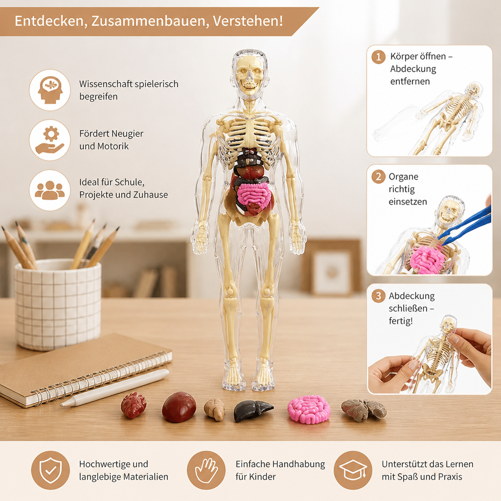 MINT-Lernset zur menschlichen Anatomie mit selbst zusammenbaubarem Organmodell