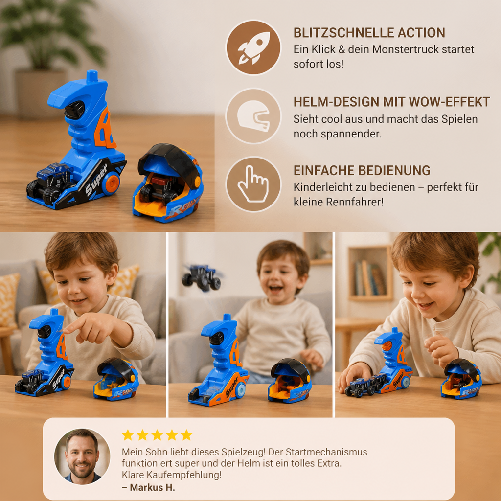 1-Klick Monstertruck-Katapult im Helm-Design mit Tragegriff