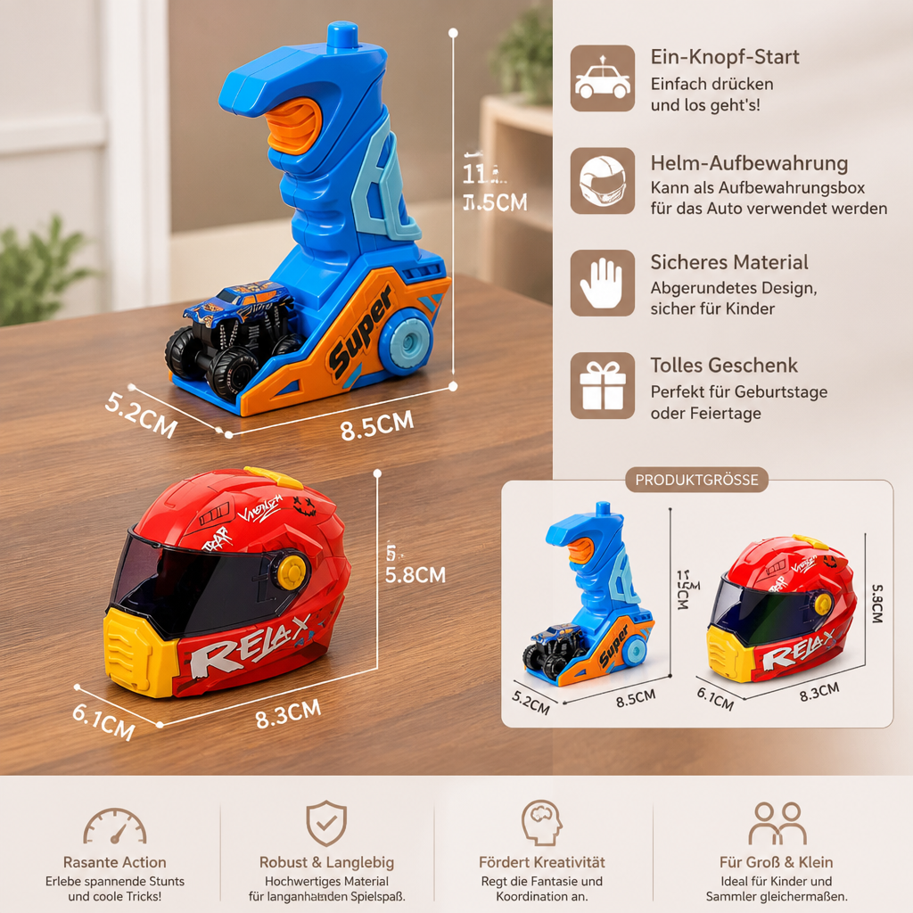 1-Klick Monstertruck-Katapult im Helm-Design mit Tragegriff