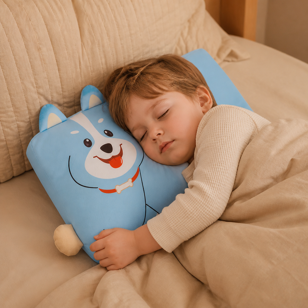 Beruhigendes ergonomisches Kinderkissen mit Tiermotiv-Kissenbezug