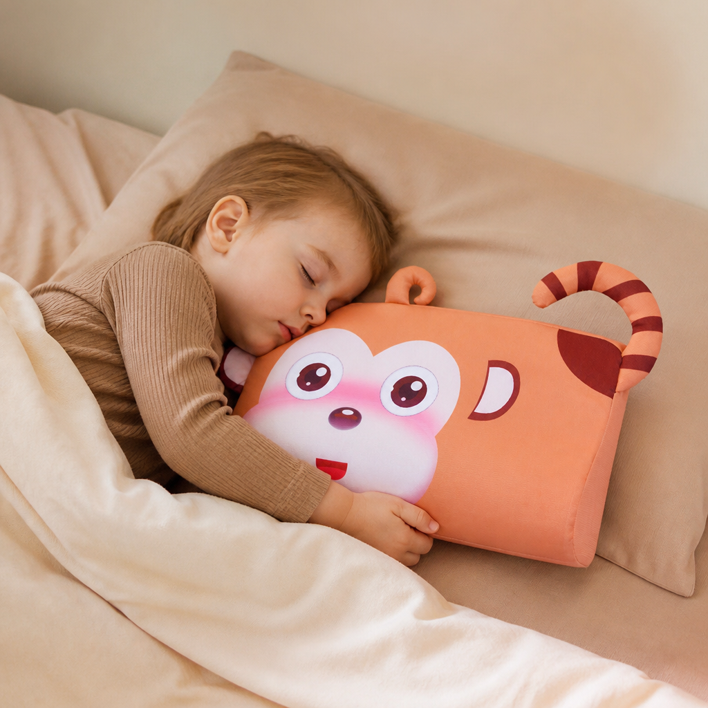Beruhigendes ergonomisches Kinderkissen mit Tiermotiv-Kissenbezug