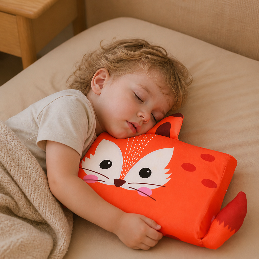 Beruhigendes ergonomisches Kinderkissen mit Tiermotiv-Kissenbezug