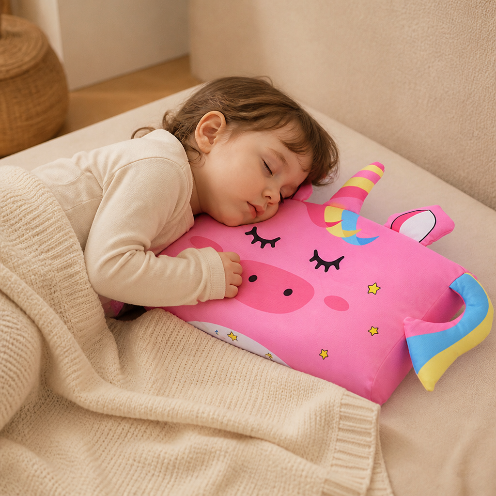 Beruhigendes ergonomisches Kinderkissen mit Tiermotiv-Kissenbezug