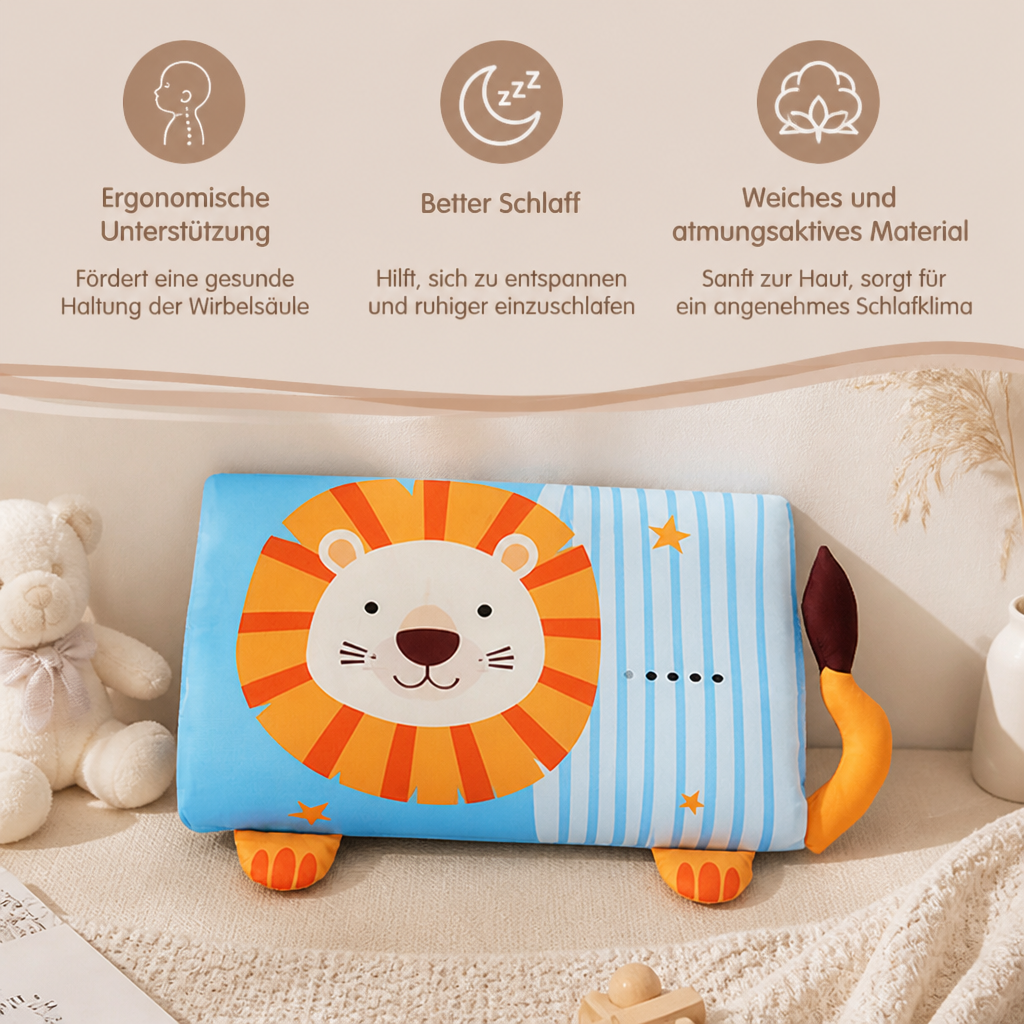 Beruhigendes ergonomisches Kinderkissen mit Tiermotiv-Kissenbezug