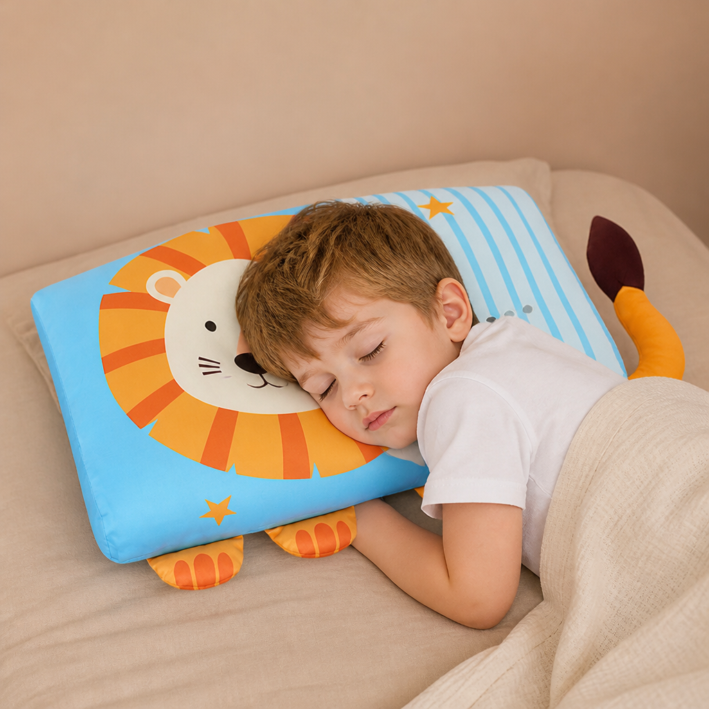 Beruhigendes ergonomisches Kinderkissen mit Tiermotiv-Kissenbezug