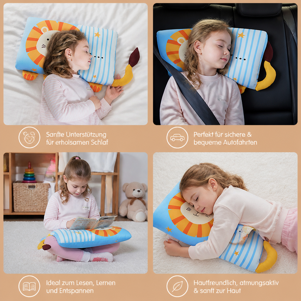 Beruhigendes ergonomisches Kinderkissen mit Tiermotiv-Kissenbezug
