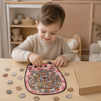 135-teiliges Holz-Puzzle mit katzenförmigen Puzzleteilen