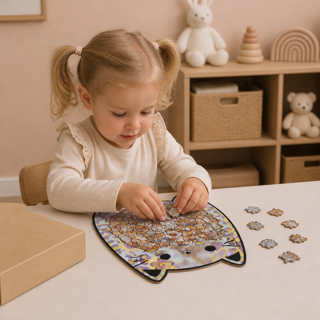 135-teiliges Holz-Puzzle mit katzenförmigen Puzzleteilen