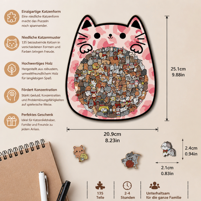 135-teiliges Holz-Puzzle mit katzenförmigen Puzzleteilen