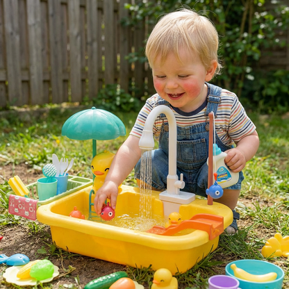 Kinder-Spielküche mit Wasserfunktion – Spülbecken Spielset mit elektrischer Wasserzirkulation