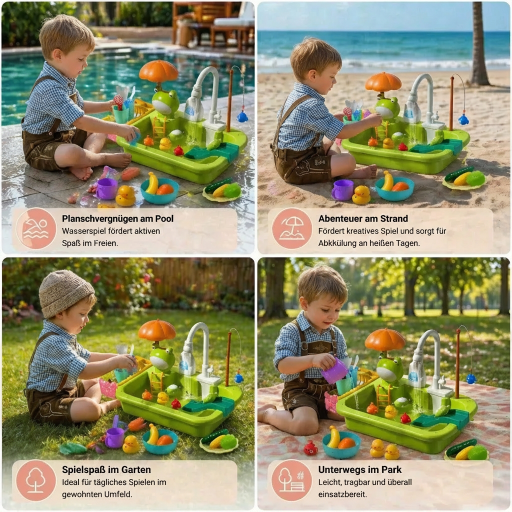 Kinder-Spielküche mit Wasserfunktion – Spülbecken Spielset mit elektrischer Wasserzirkulation