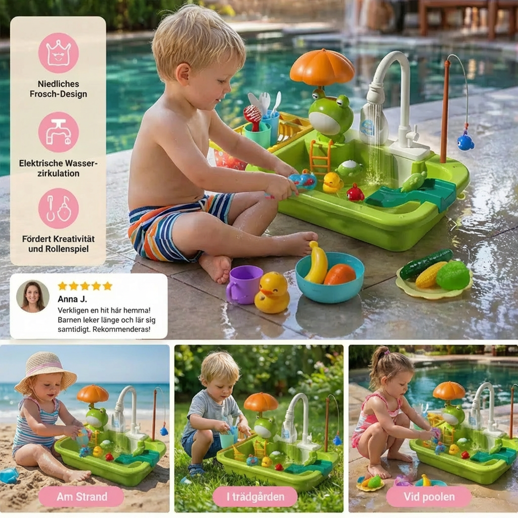 Kinder-Spielküche mit Wasserfunktion – Spülbecken Spielset mit elektrischer Wasserzirkulation