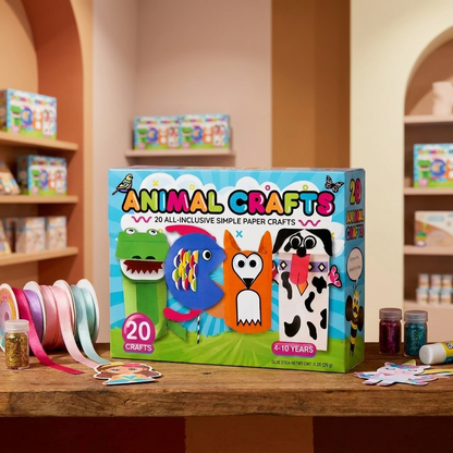 Kinder-Papierbastelbox – 20 einfache DIY-Bastelprojekte für Kinder von 3–10 Jahren mit Klebestift, Klebeband und Umschlägen