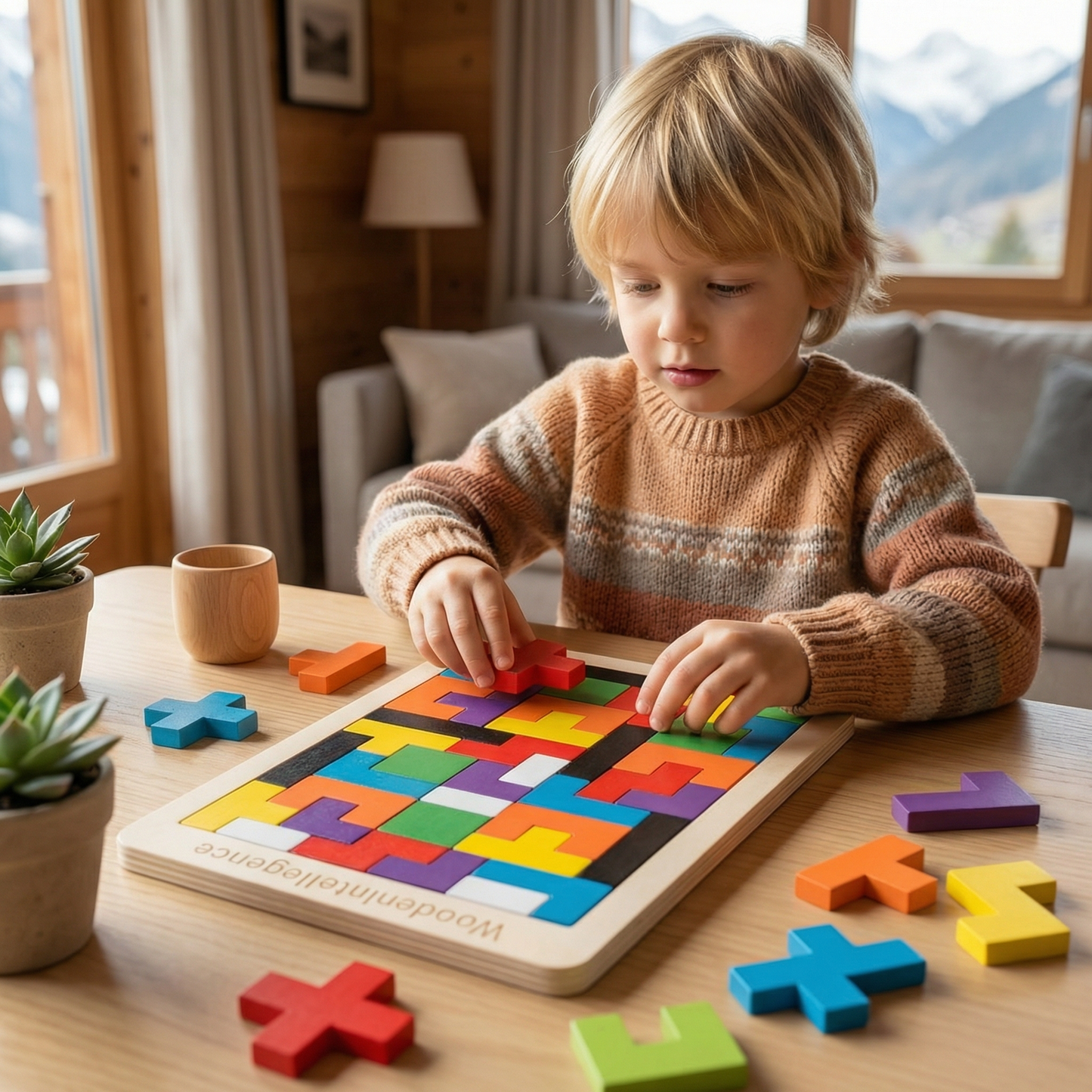 Pädagogisches Holz Tangram Puzzle – Farbenfrohes Montessori Lernspiel für Kinder