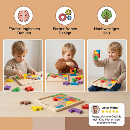 Pädagogisches Holz Tangram Puzzle – Farbenfrohes Montessori Lernspiel für Kinder