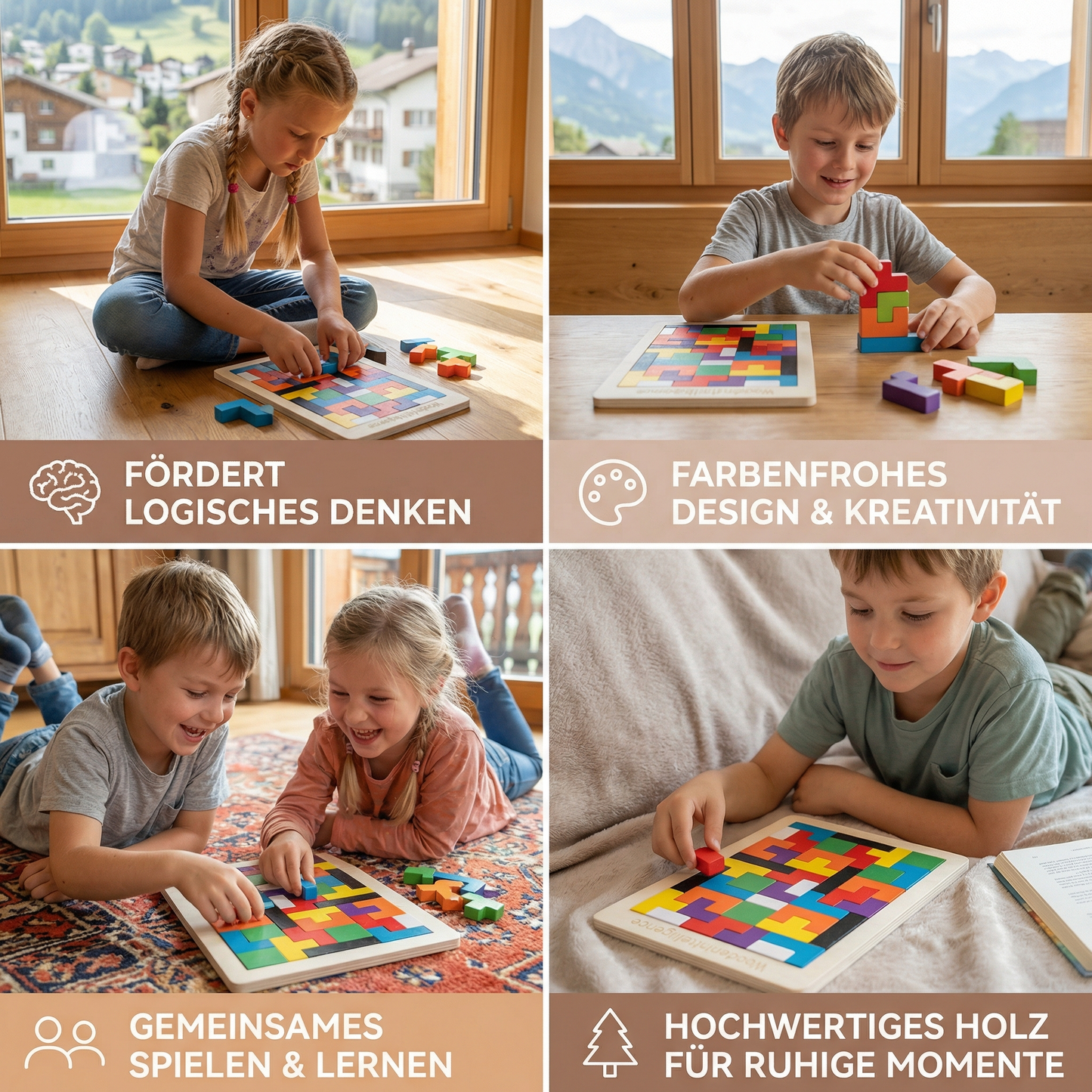 Pädagogisches Holz Tangram Puzzle – Farbenfrohes Montessori Lernspiel für Kinder