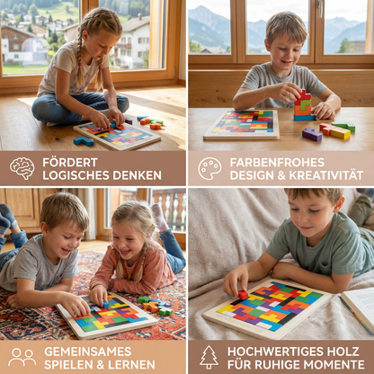 Pädagogisches Holz Tangram Puzzle – Farbenfrohes Montessori Lernspiel für Kinder