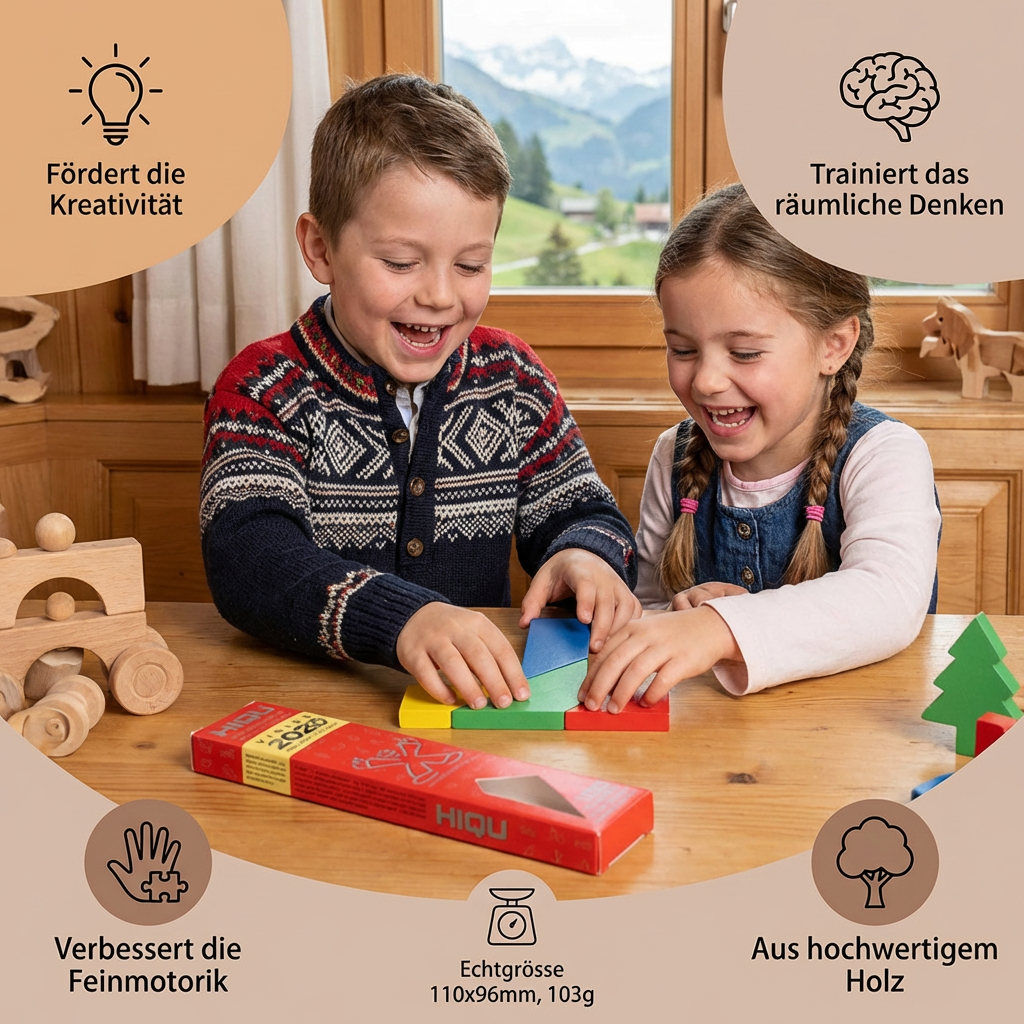 Holz-Tangram Puzzle – Montessori Geometrie- & Lernspiel für Kinder