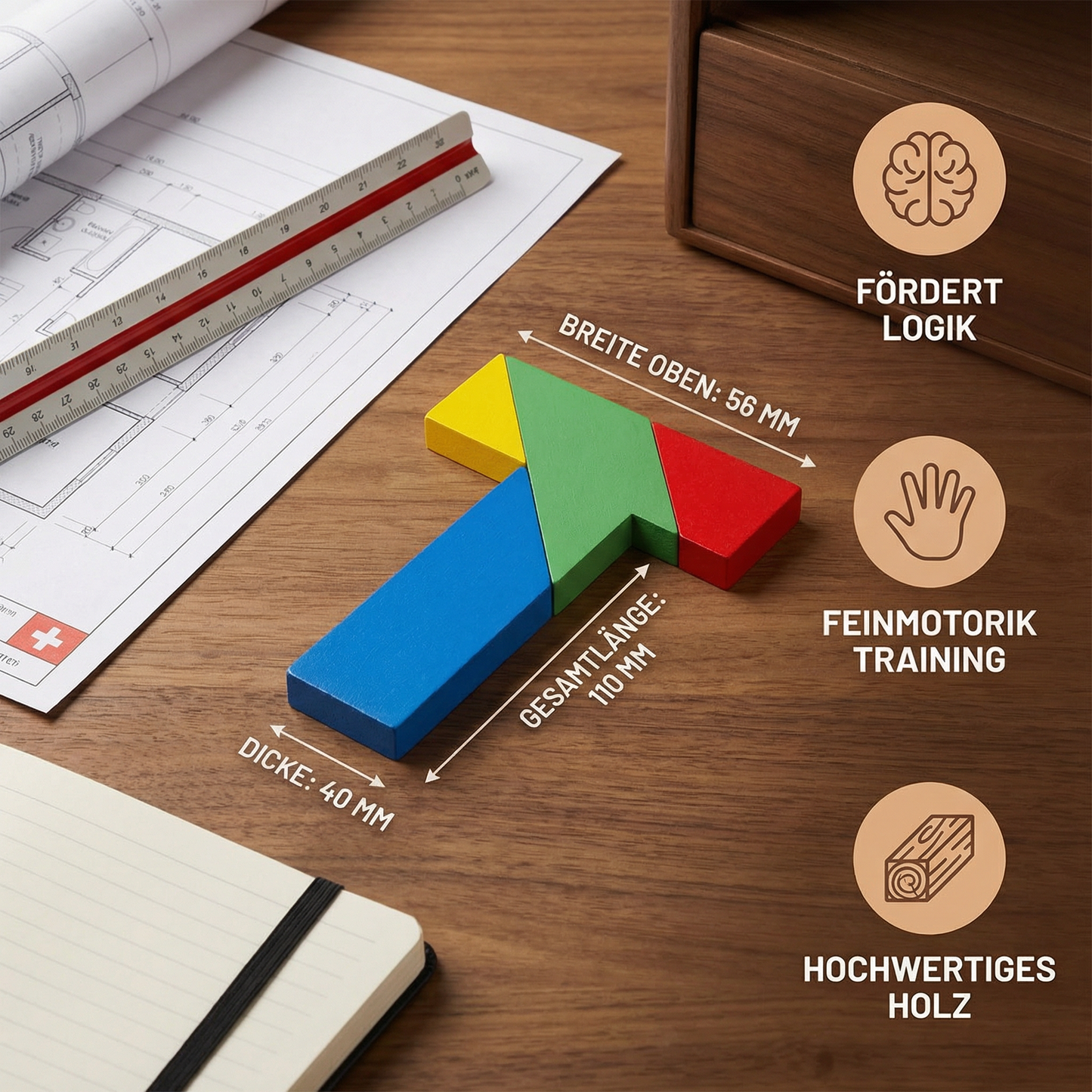 Holz-Tangram Puzzle – Montessori Geometrie- & Lernspiel für Kinder