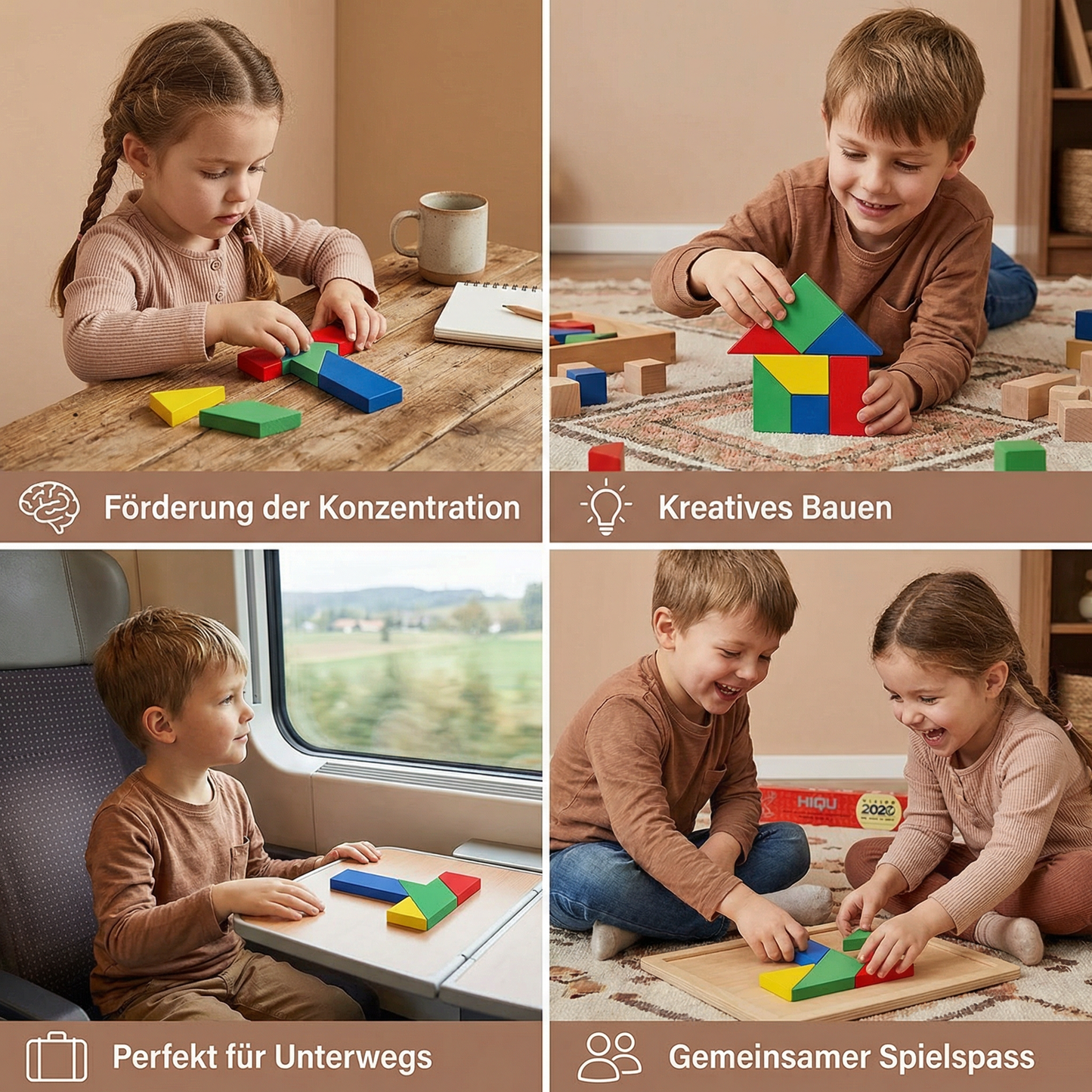 Holz-Tangram Puzzle – Montessori Geometrie- & Lernspiel für Kinder