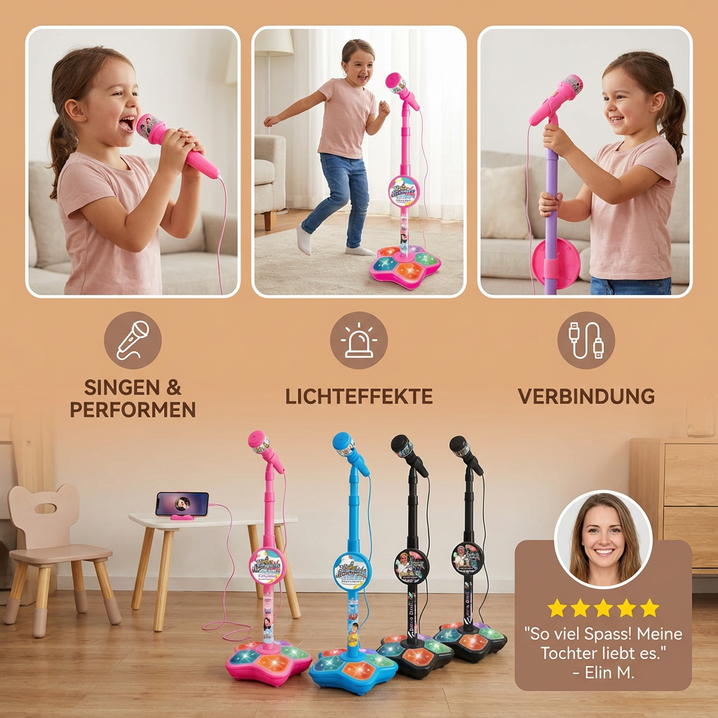 Karaoke-Set für Kinder mit Mikrofon & Ständer – Musikalisches Lernspiel