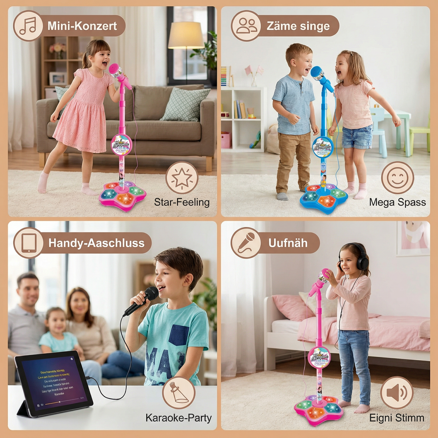 Karaoke-Set für Kinder mit Mikrofon & Ständer – Musikalisches Lernspiel
