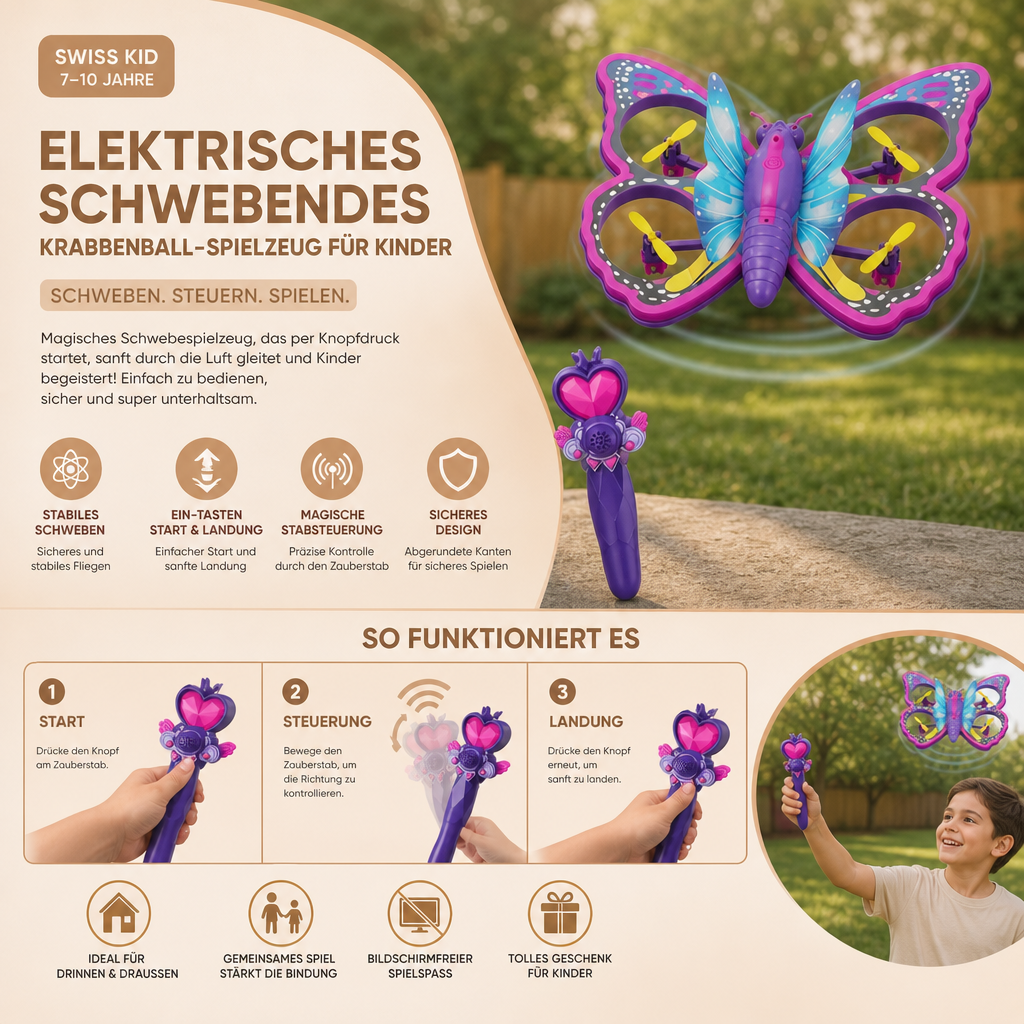 Magisches leuchtendes Schmetterlings-Quadcopter-Spielzeug mit Zauberstab-Steuerung