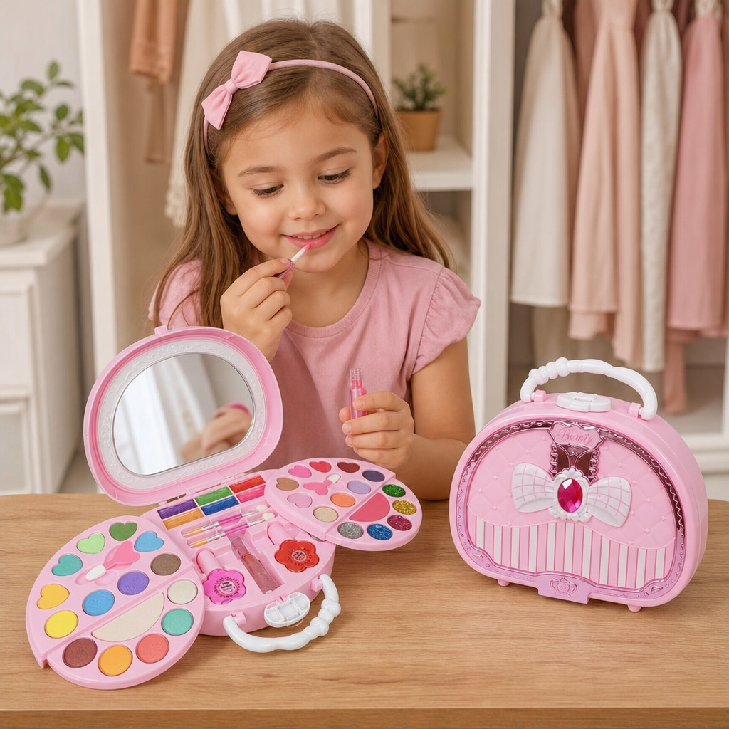 Abwaschbares Prinzessinnen-Make-up-Set für Kinder mit Nagellack & Aufbewahrungsbox
