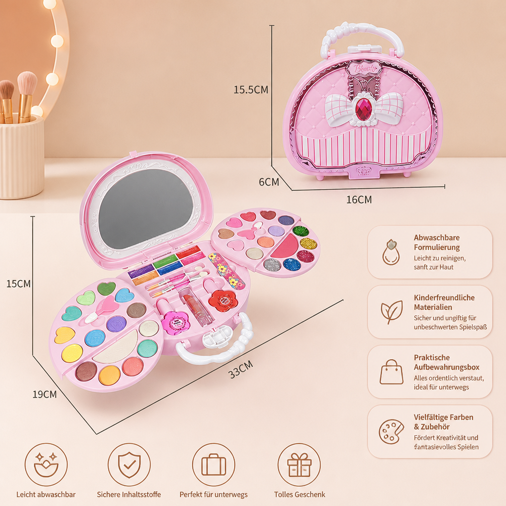 Abwaschbares Prinzessinnen-Make-up-Set für Kinder mit Nagellack & Aufbewahrungsbox