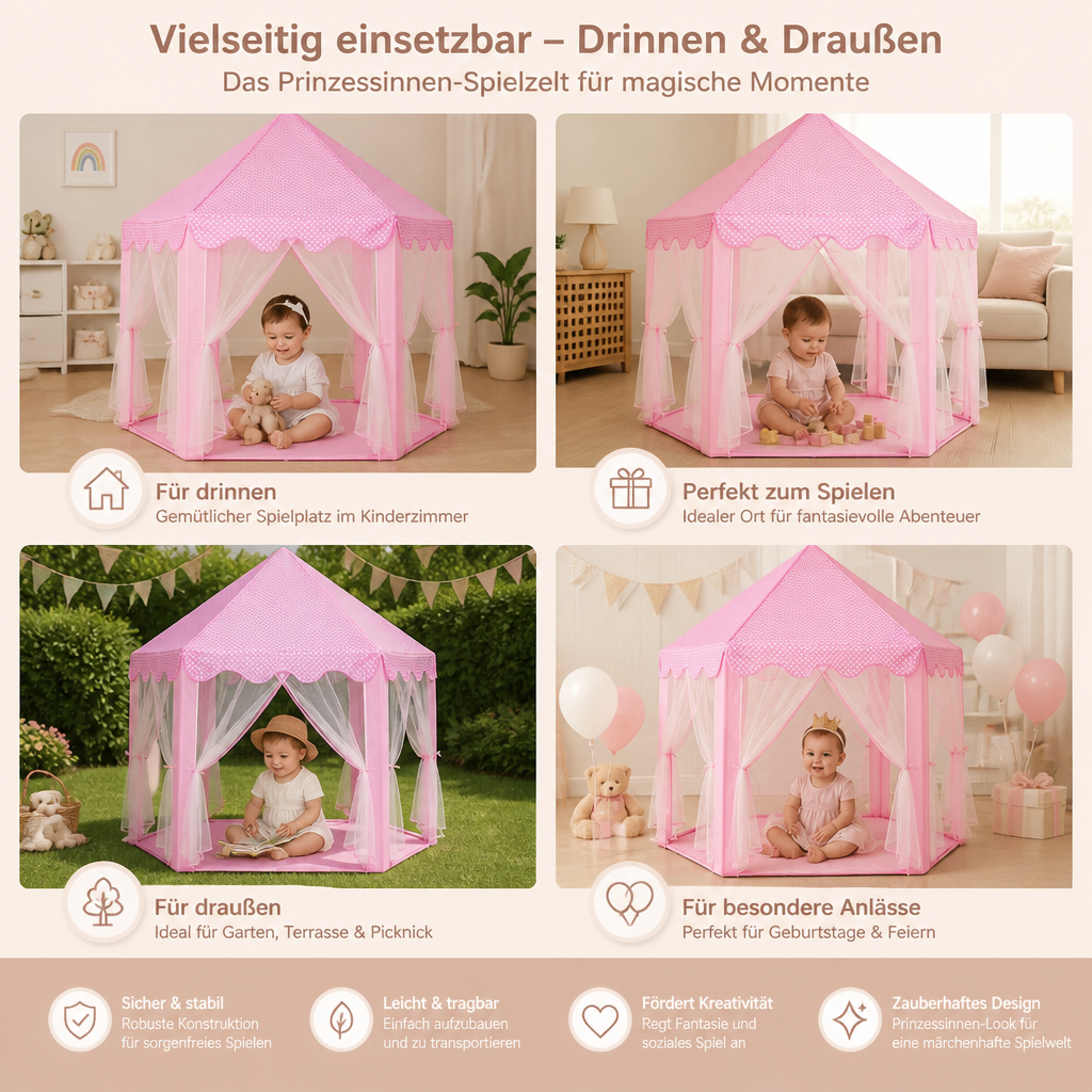 Prinzessinnenschloss-Spielzelt für drinnen & draußen